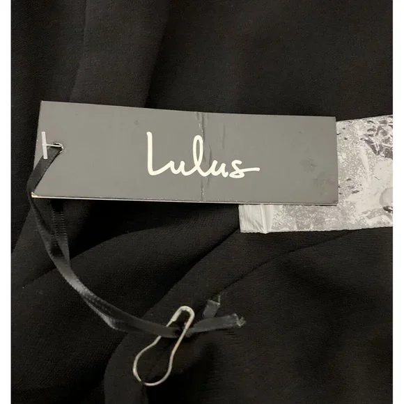 NWT Lulus Size Small Women Black Deep V-Neck Mini Lined Dress Bell Sleeve - Picture 9 of 11